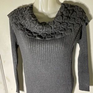 Tina Rossi Grey Cable Knit Drop Neck Sweater Sz XL
